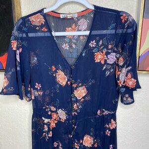 Jolt Maxi Length Sheer Floral Print Duster Cover Up!  Size small